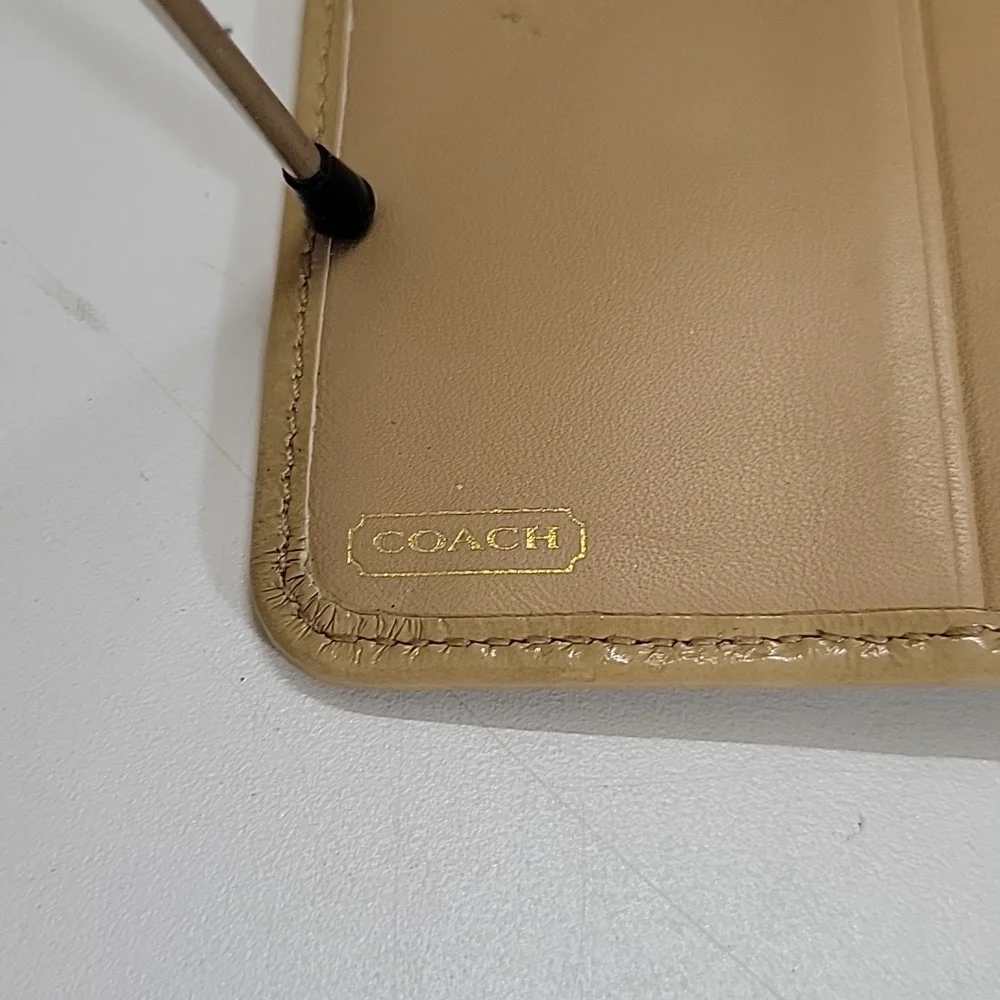 Coach Beige Signature Canvas Wallet with Tan Leather Trim